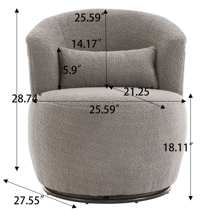 Afuera Living Gray Teddy Fabric 360-degree Rotating Armchair with Metal Base