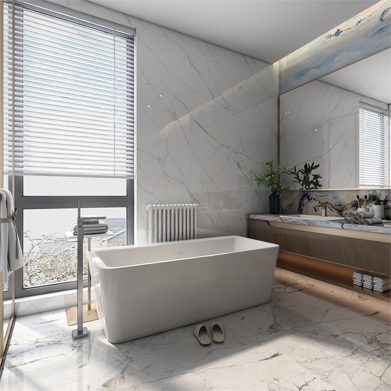 Afuera Living Freestanding Soaking Acrylic Alcove Bathtub in White