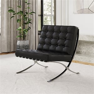 Afuera Living Mid-Century Leather Recliner Chair with Stainless Steel Frame