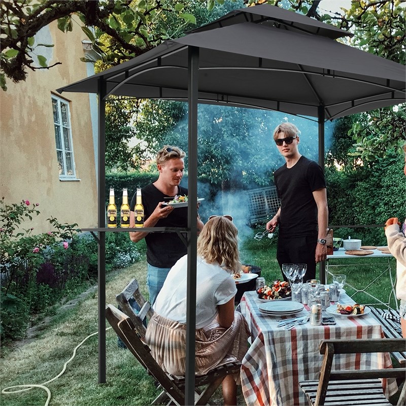 Afuera Living 8x5 ft Double Tier Outdoor Grill Gazebo with 2 Side Shelves