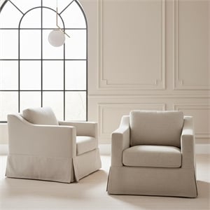 Afuera Living White Linen Swivel Armchair 33.5x38x35 Inches Solid Wood Frame