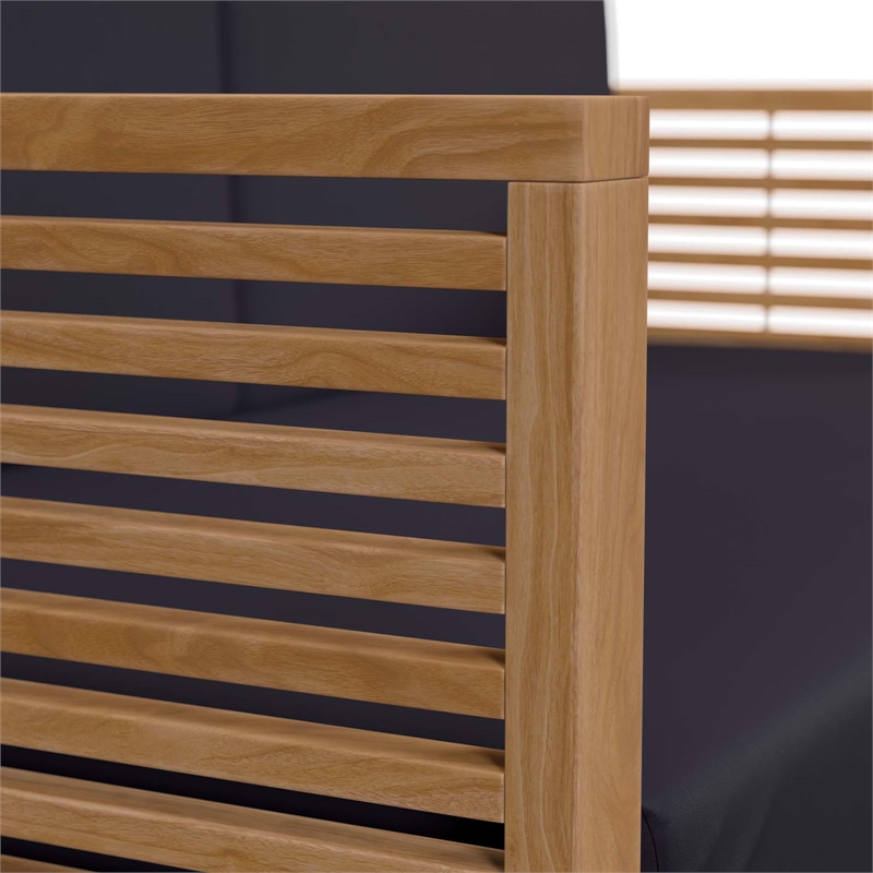 Afuera Living Teak Patio Loveseat with Sunproof Cushions in Navy and Natural