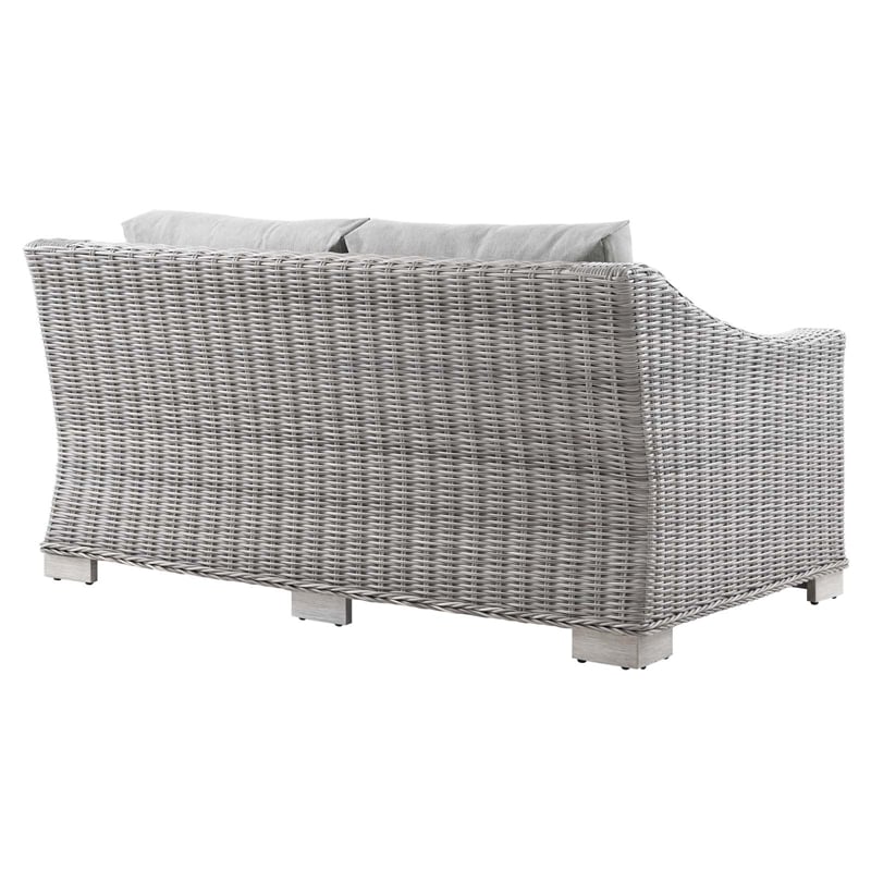 Afuera Living Light Gray Rattan Patio Loveseat with Cushioned Seating