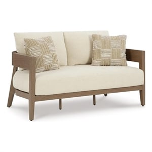 Afuera Living Patio Loveseat in Aluminum with Dark Brown & Beige Finish