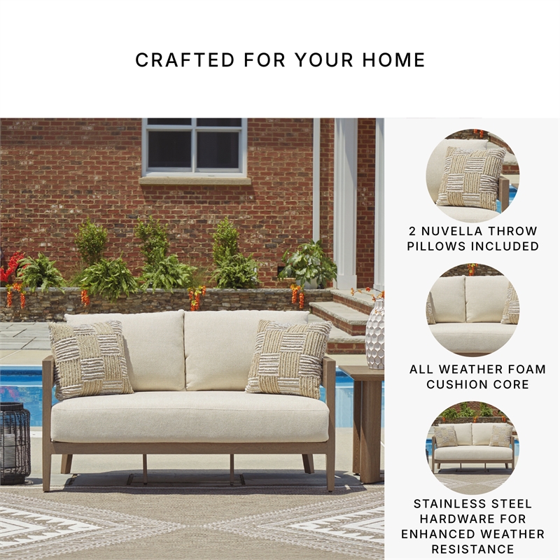 Afuera Living Patio Loveseat in Aluminum with Dark Brown & Beige Finish