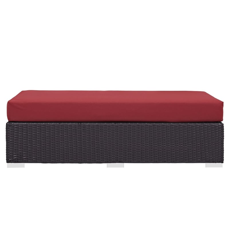 Afuera Living Rectangle Rattan Patio Ottoman in Espresso/Red