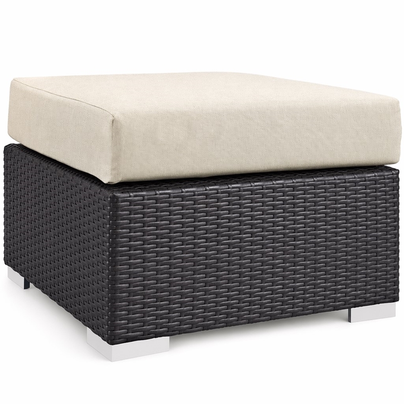 Afuera Living Square Rattan Patio Ottoman in Espresso/Beige