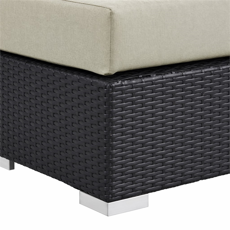 Afuera Living Square Rattan Patio Ottoman in Espresso/Beige