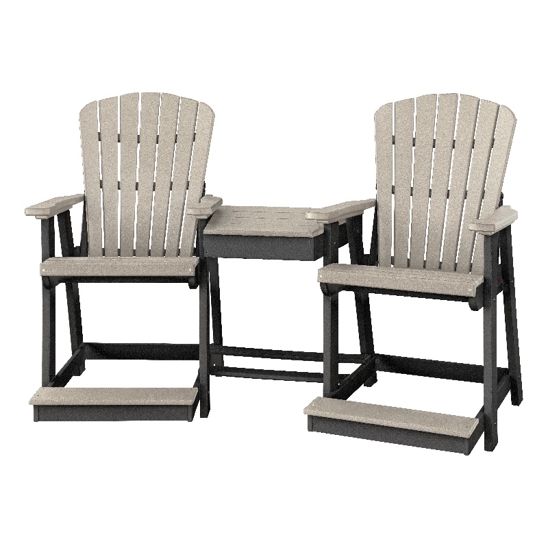 Afuera Living Counter Height Settee in Resin with Weatherwood and Black Finish
