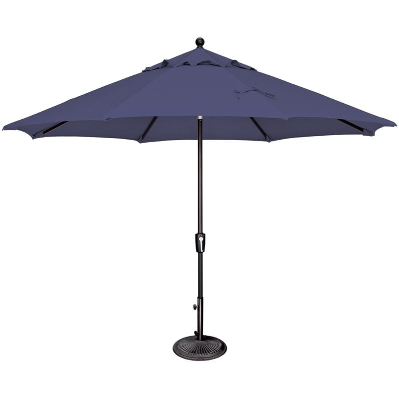 Afuera Living Octagon Push Button Tilt Umbrella in Black/Blue Sky