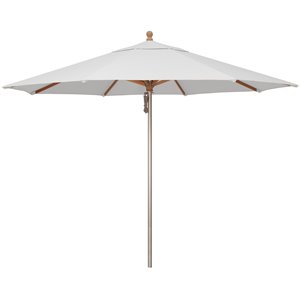 Afuera Living Fabric Aluminum Wood Umbrella in Silver Anodized/Natural