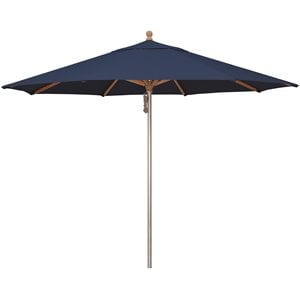 Afuera Living Fabric Aluminum Wood Market Umbrella in Silver/Navy