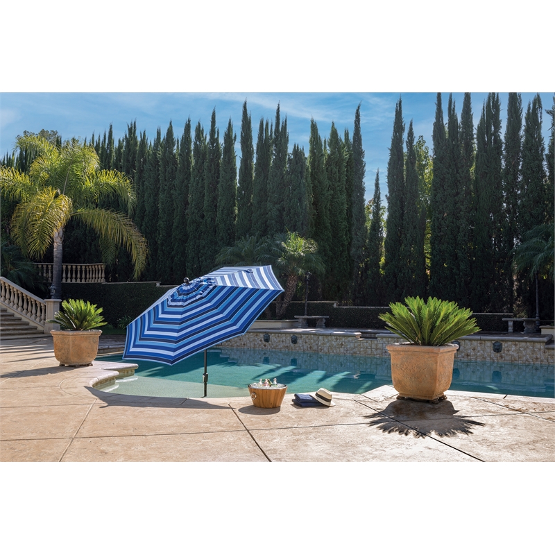 Afuera Living 9' Octagon Push Button Tilt Umbrella in Black/Navy