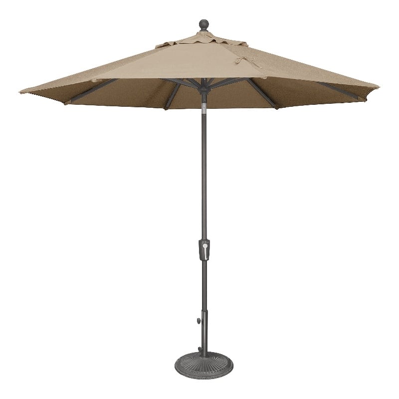 Afuera Living 9' Push Button Tilt Umbrella in Anthracite/Beige