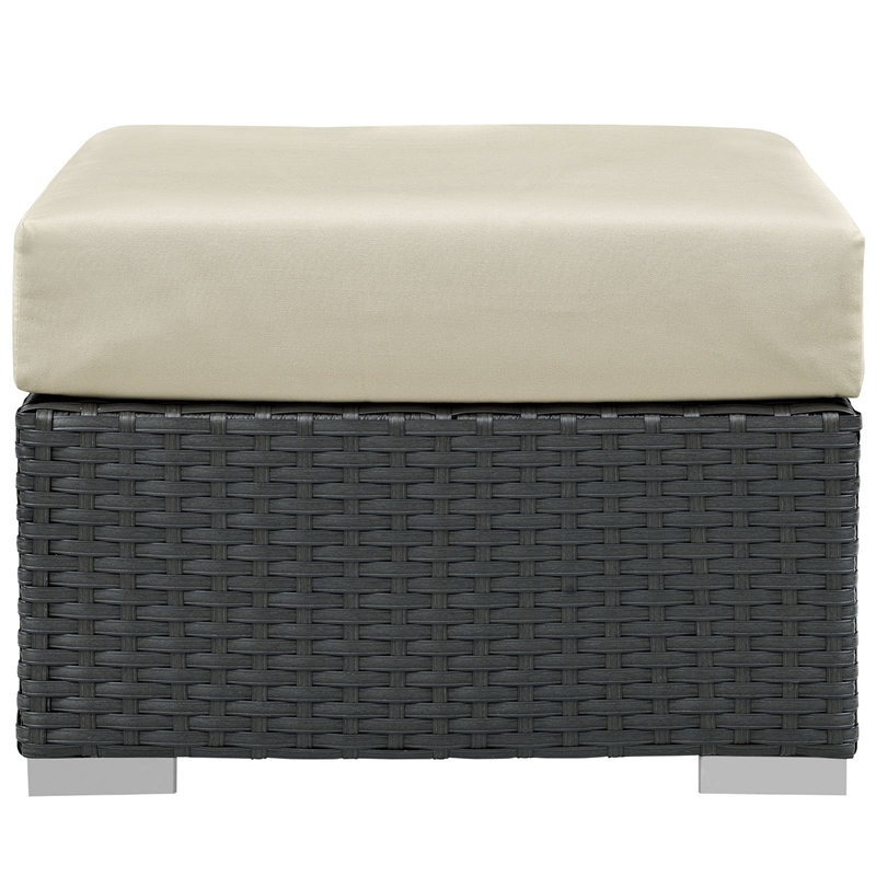 Afuera Living Patio Ottoman with Rattan Weave in Canvas Antique Beige