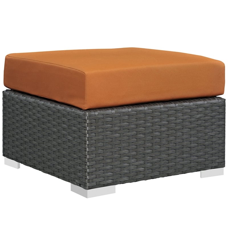 Afuera Living Patio Ottoman with Rattan Weave in Canvas Tuscan