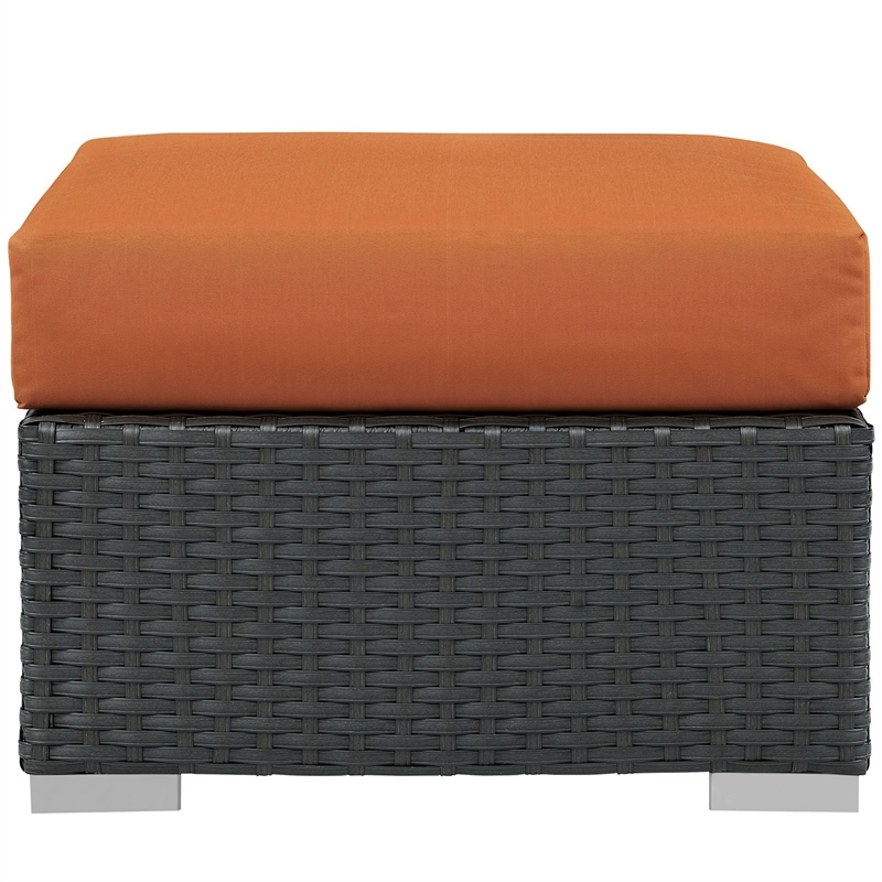 Afuera Living Patio Ottoman with Rattan Weave in Canvas Tuscan