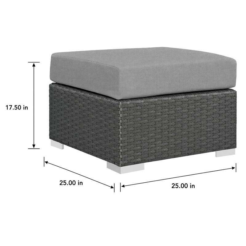 Afuera Living Patio Ottoman with Rattan Weave in Canvas Gray