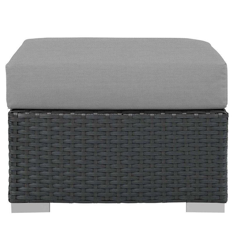 Afuera Living Patio Ottoman with Rattan Weave in Canvas Gray