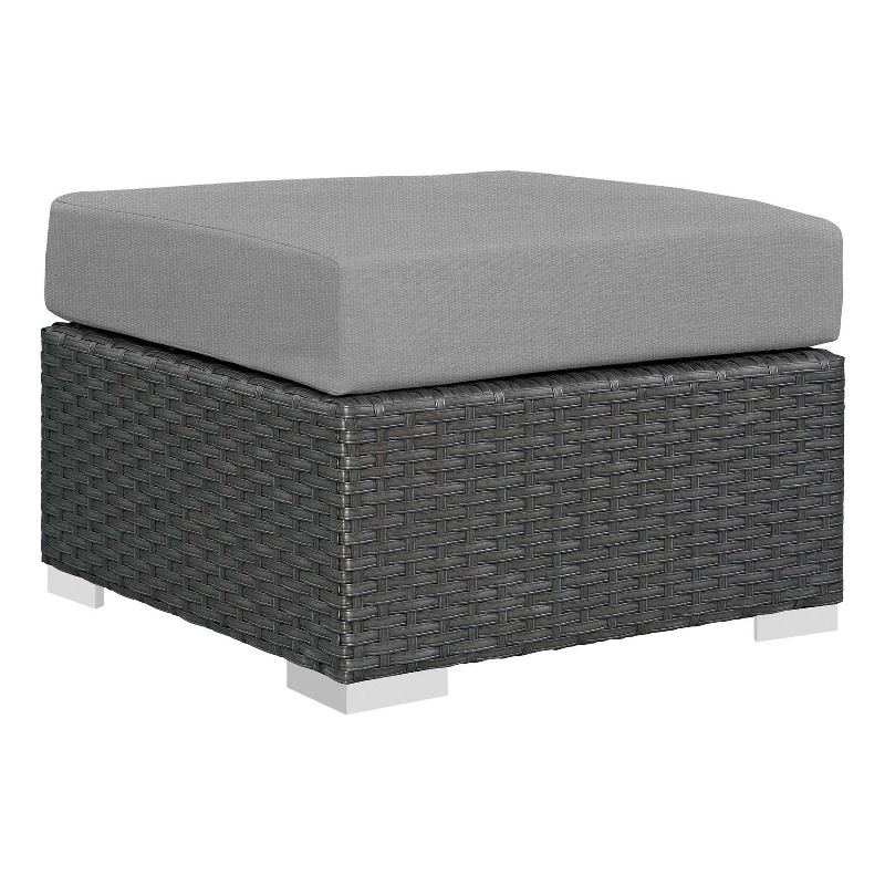 Afuera Living Patio Ottoman with Rattan Weave in Canvas Gray