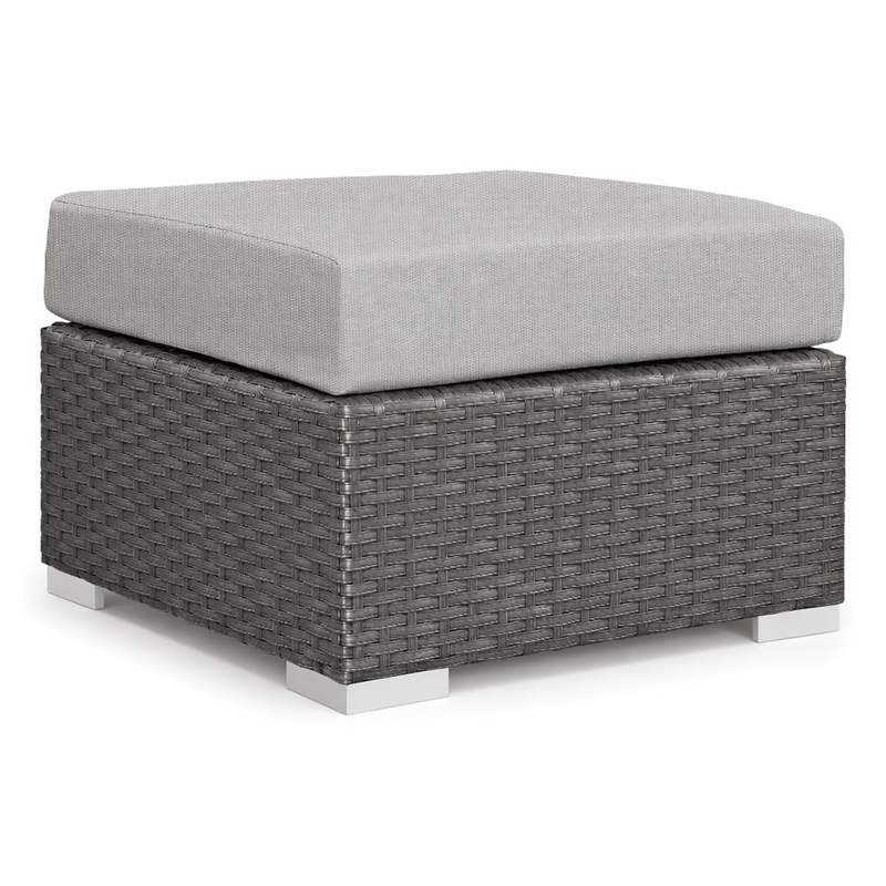 Afuera Living Patio Ottoman with Rattan Weave in Canvas Gray