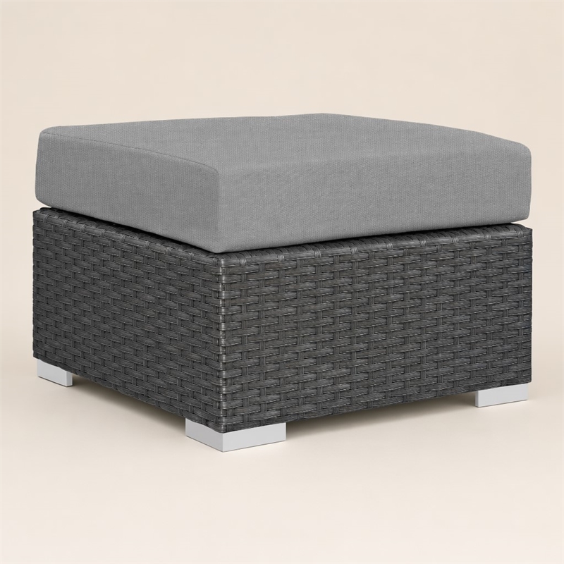 Afuera Living Patio Ottoman with Rattan Weave in Canvas Gray