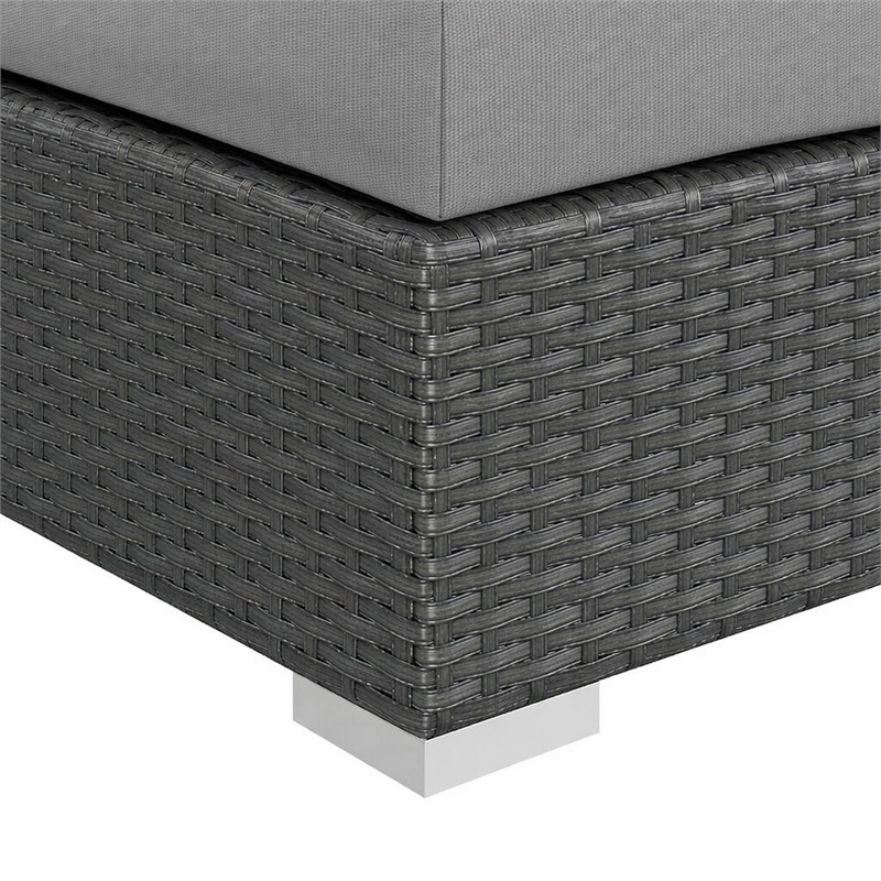 Afuera Living Patio Ottoman with Rattan Weave in Canvas Gray