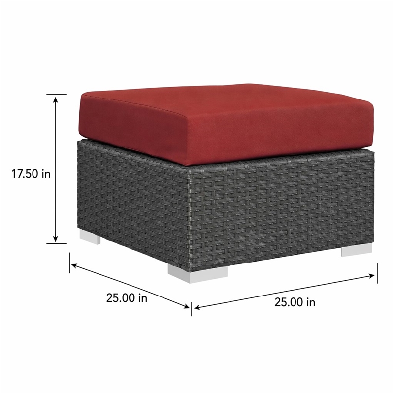Afuera Living Patio Ottoman with Rattan Weave in Canvas Red
