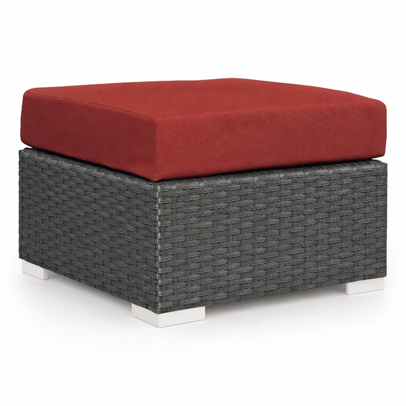 Afuera Living Patio Ottoman with Rattan Weave in Canvas Red
