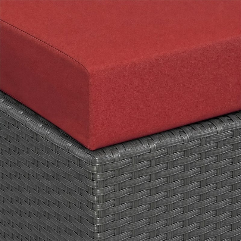 Afuera Living Patio Ottoman with Rattan Weave in Canvas Red