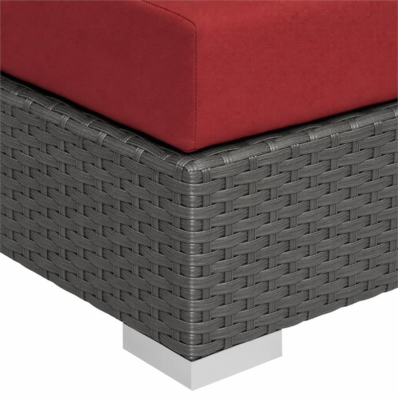 Afuera Living Patio Ottoman with Rattan Weave in Canvas Red
