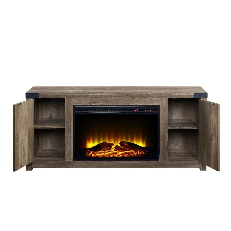 Afuera Living Tobias Wooden Fireplace TV Stand in Rustic Oak Finish