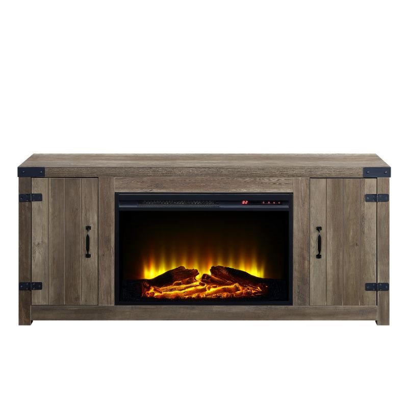 Afuera Living Tobias Wooden Fireplace TV Stand in Rustic Oak Finish