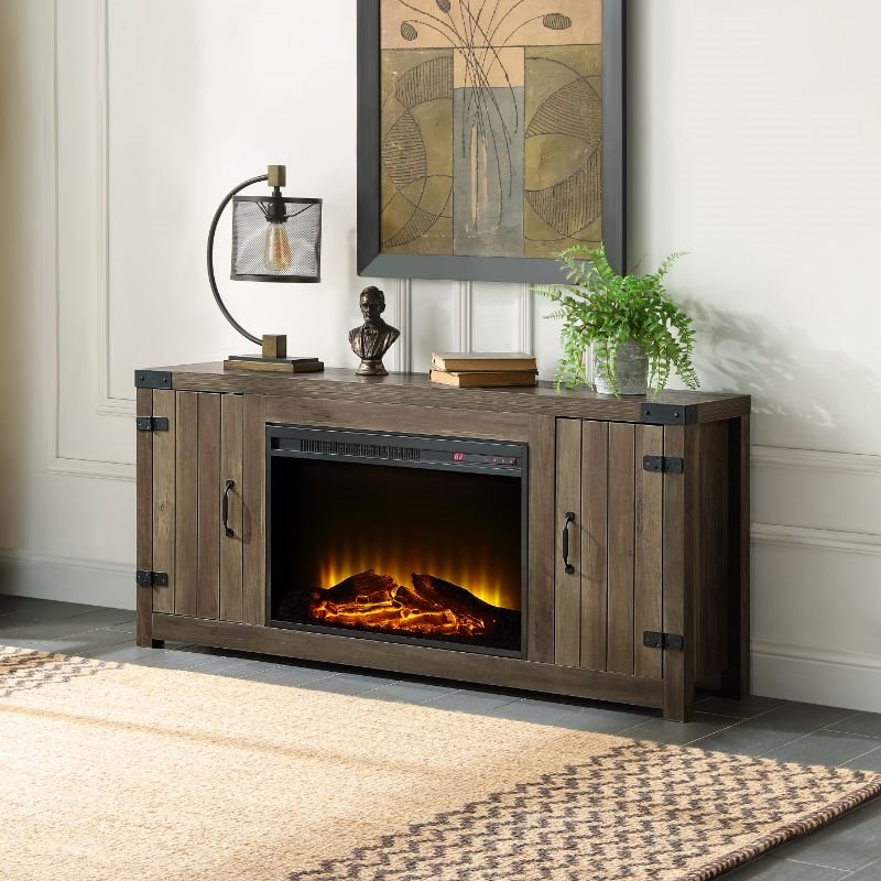 Afuera Living Tobias Wooden Fireplace TV Stand in Rustic Oak Finish