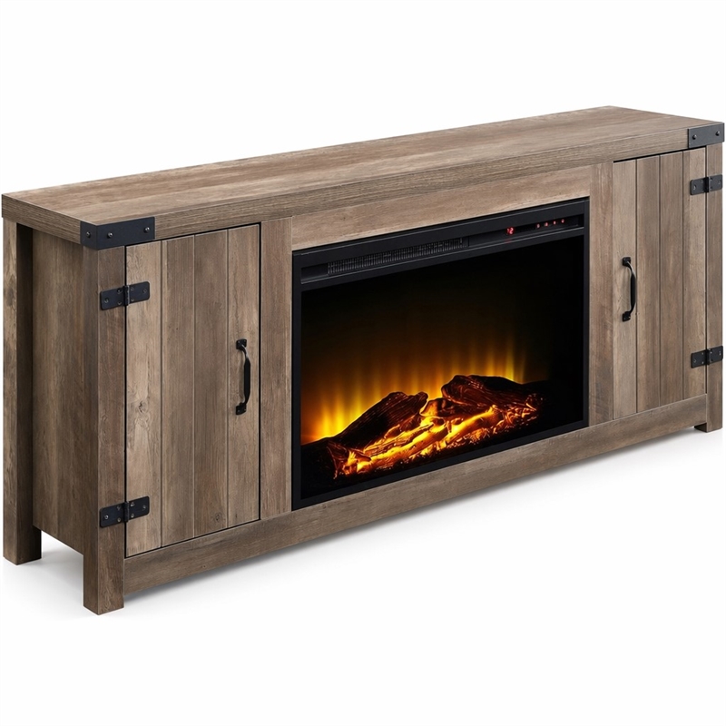 Afuera Living Tobias Wooden Fireplace TV Stand in Rustic Oak Finish