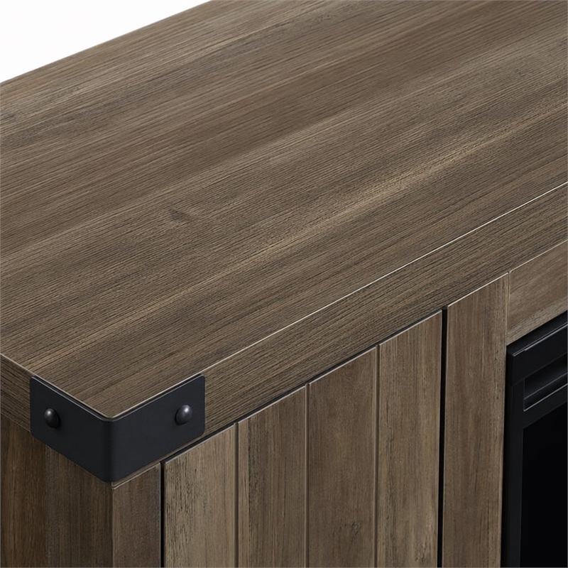 Afuera Living Tobias Wooden Fireplace TV Stand in Rustic Oak Finish
