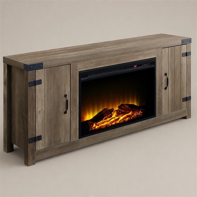 Afuera Living Tobias Wooden Fireplace TV Stand in Rustic Oak Finish