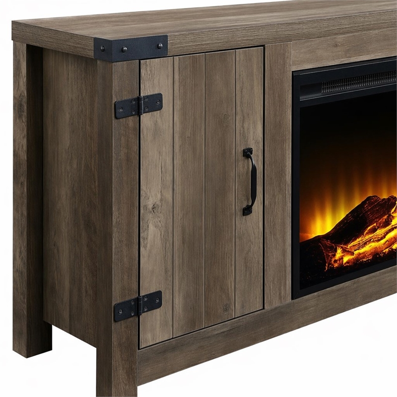 Afuera Living Tobias Wooden Fireplace TV Stand in Rustic Oak Finish