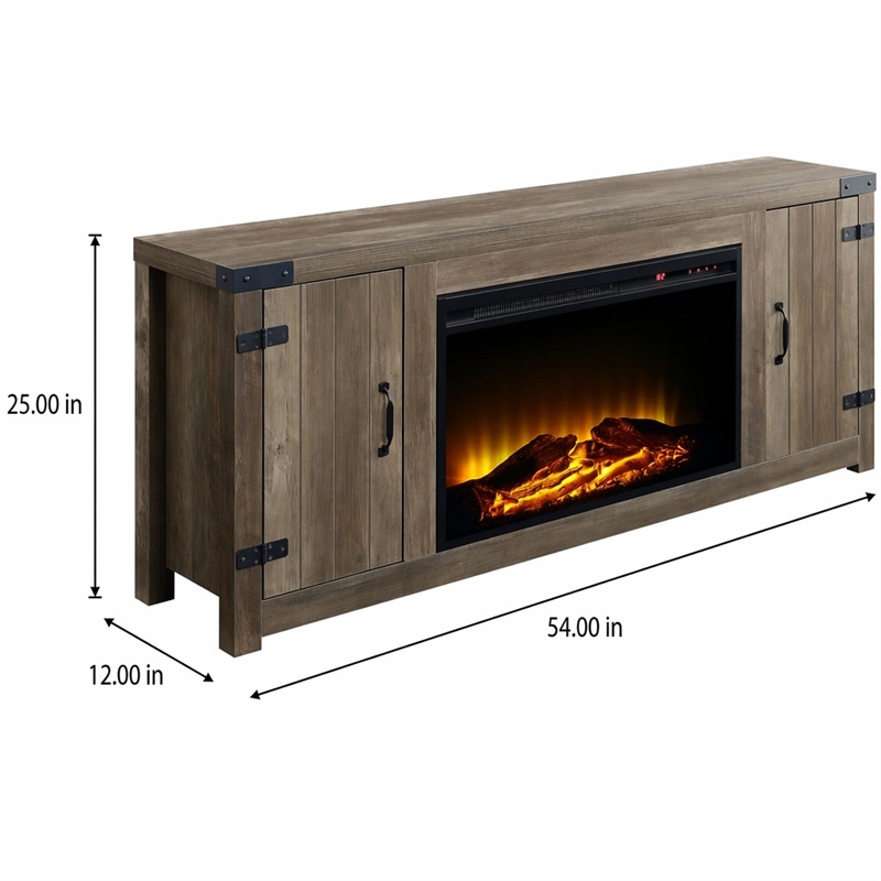 Afuera Living Tobias Wooden Fireplace TV Stand in Rustic Oak Finish