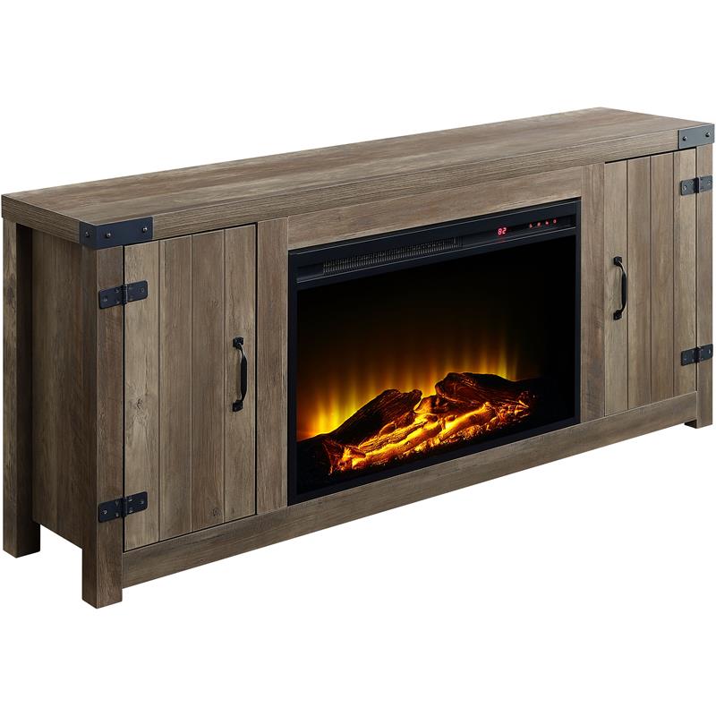 Afuera Living Tobias Wooden Fireplace TV Stand in Rustic Oak Finish