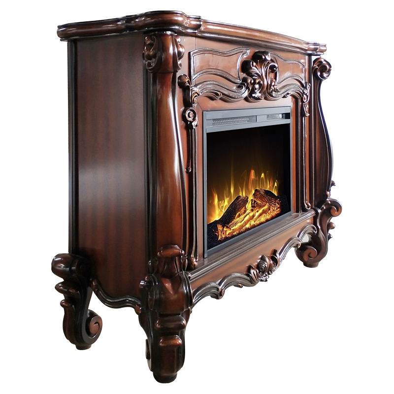 Afuera Living Wooden Fireplace in Cherry Oak Finish with Carved Details