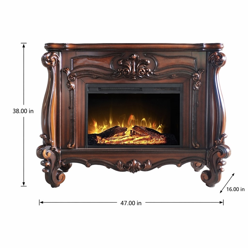 Afuera Living Wooden Fireplace in Cherry Oak Finish with Carved Details