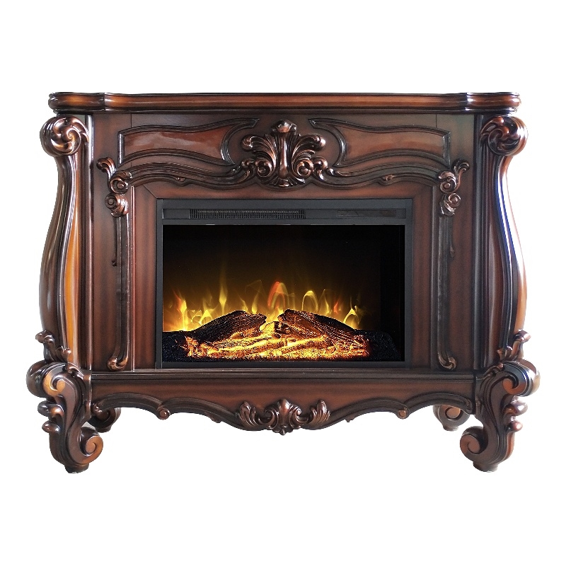 Afuera Living Wooden Fireplace in Cherry Oak Finish with Carved Details