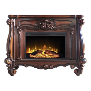 Afuera Living Wooden Fireplace in Cherry Oak Finish with Carved Details