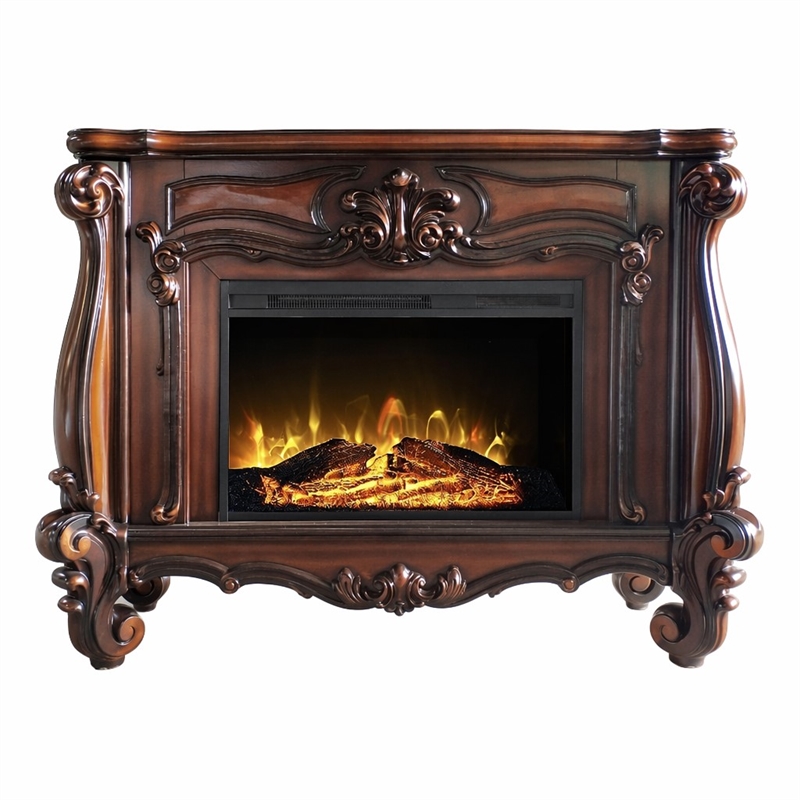 Afuera Living Wooden Fireplace in Cherry Oak Finish with Carved Details