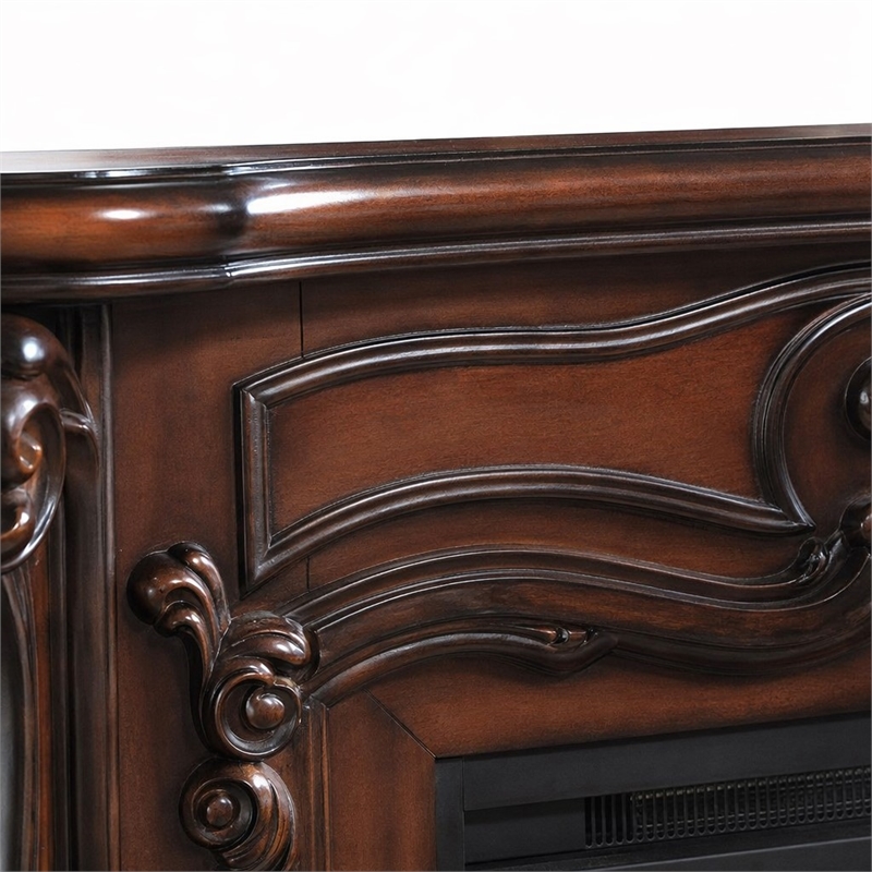 Afuera Living Wooden Fireplace in Cherry Oak Finish with Carved Details