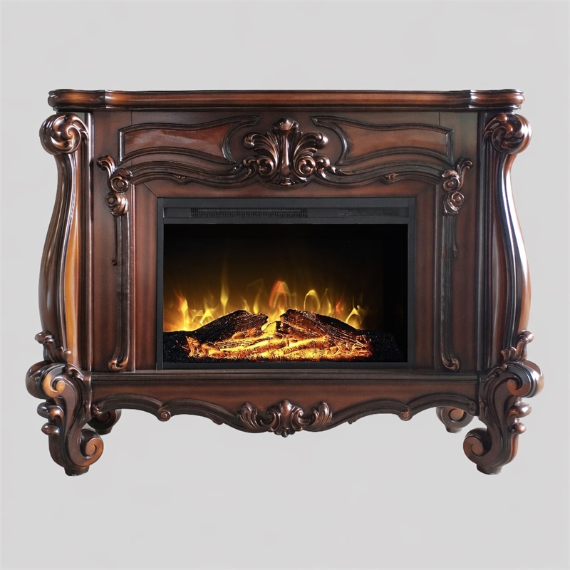 Afuera Living Wooden Fireplace in Cherry Oak Finish with Carved Details