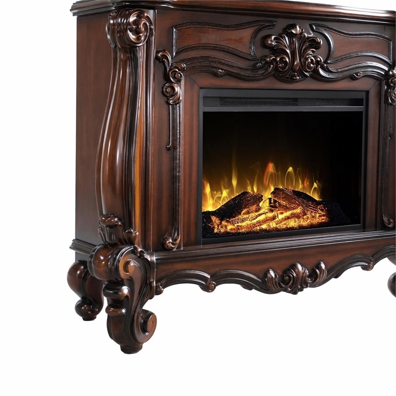 Afuera Living Wooden Fireplace in Cherry Oak Finish with Carved Details