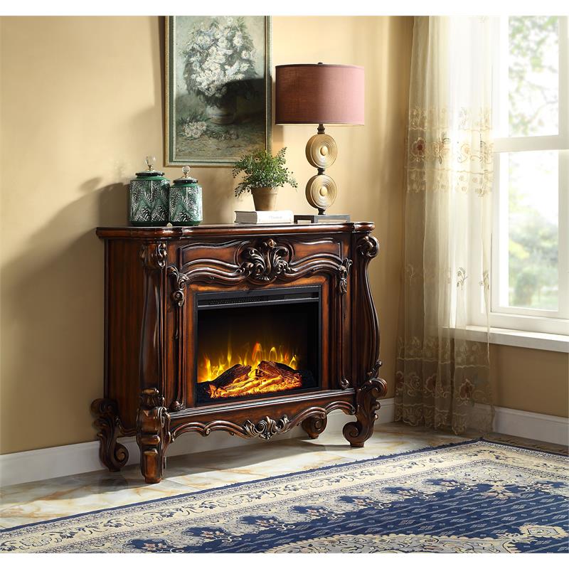 Afuera Living Wooden Fireplace in Cherry Oak Finish with Carved Details