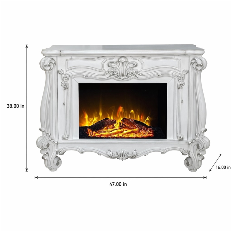 Afuera Living Wooden Fireplace with Carvings in Bone White Finish